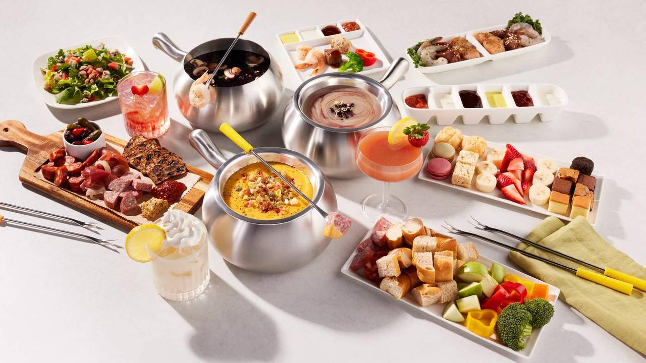 Melting Pot signature dishes Cheese Fondue, Charcuterie Board, Entree Fondue, Chocolate Fondue 